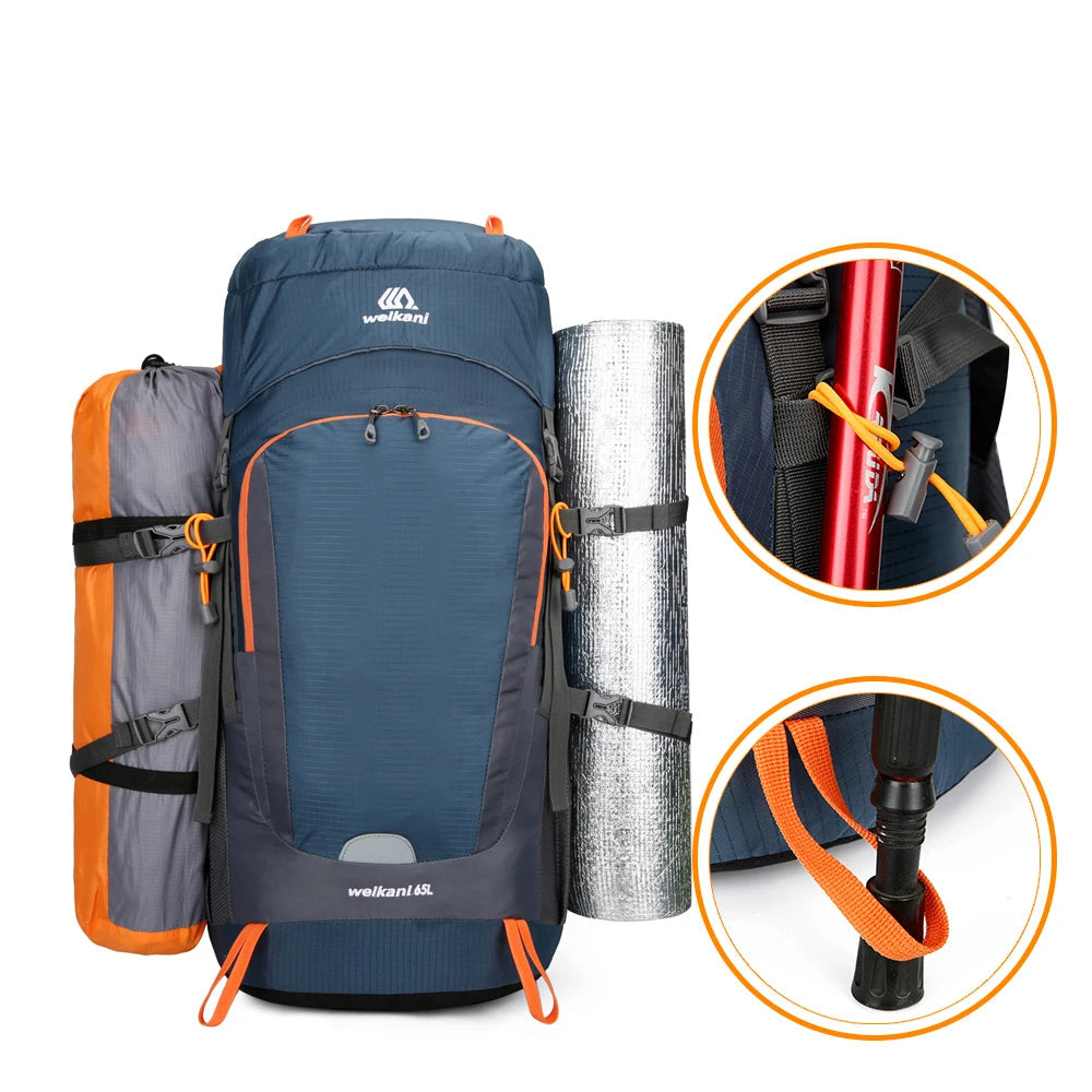 Sac de Randonnée Étanche 65L avec Housse de Pluie Intégrée - PeakTrail 65 - Esprit Rando