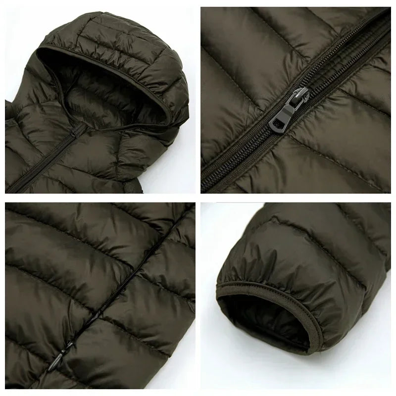 Veste Randonnée Homme en Duvet Compressible - Duvex UltraLight Pro vue détaillée avec capuche et fermeture éclair