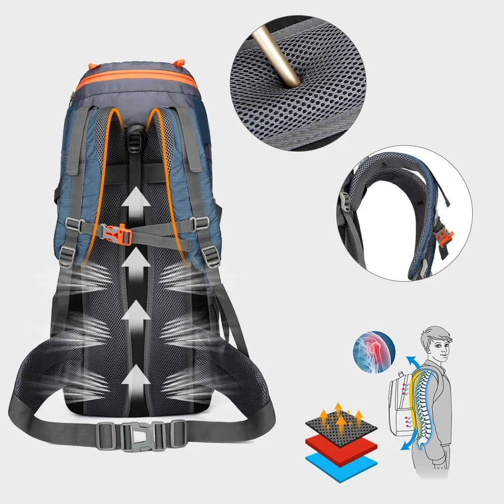 Sac de Randonnée Étanche 65L avec Housse de Pluie Intégrée - PeakTrail 65 - Esprit Rando