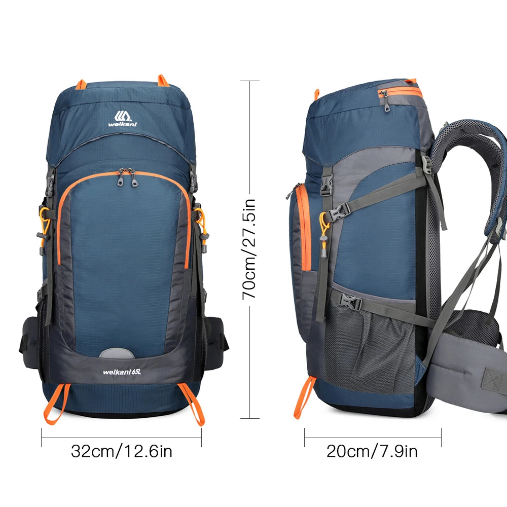 Sac de Randonnée Étanche 65L avec Housse de Pluie Intégrée - PeakTrail 65 - Esprit Rando