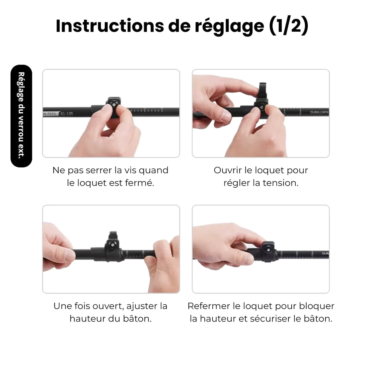 Bâton De Randonnée Télescopiques (56–135 cm) Quick Lock - Aluminium 7075 - Naturehike 135 - Esprit Rando
