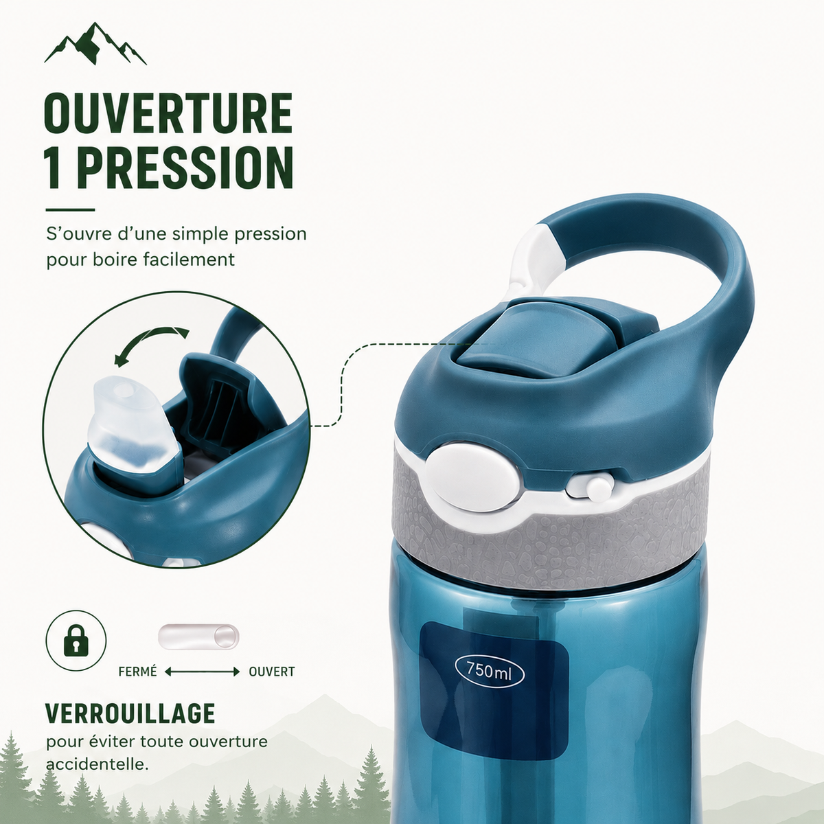 Gourde Filtrante Randonnée 750ML – Filtration Portable & Réutilisable Outdoor